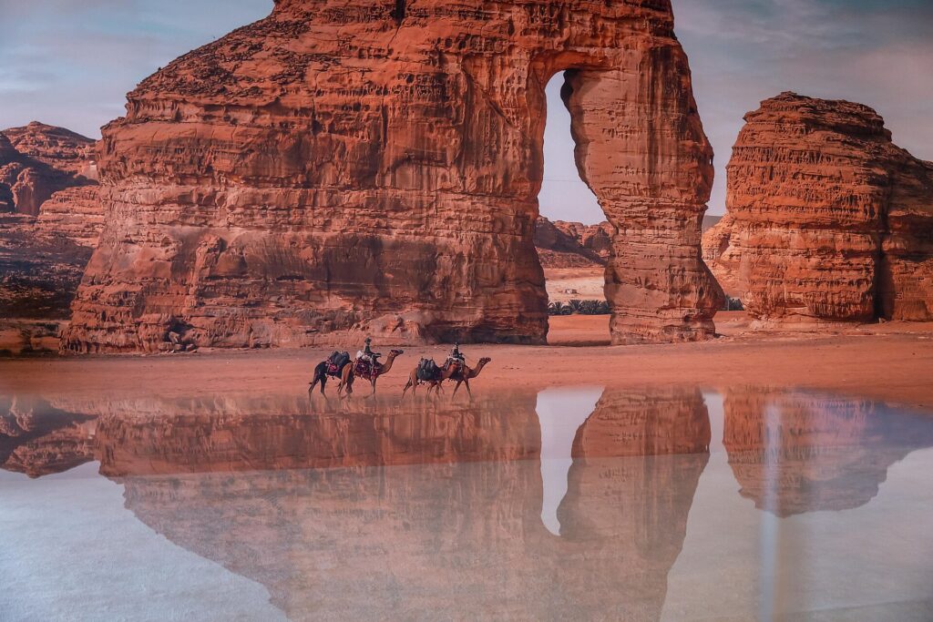 Jabal AlFil rock formation rising from the desert floor near AlUla Old Town