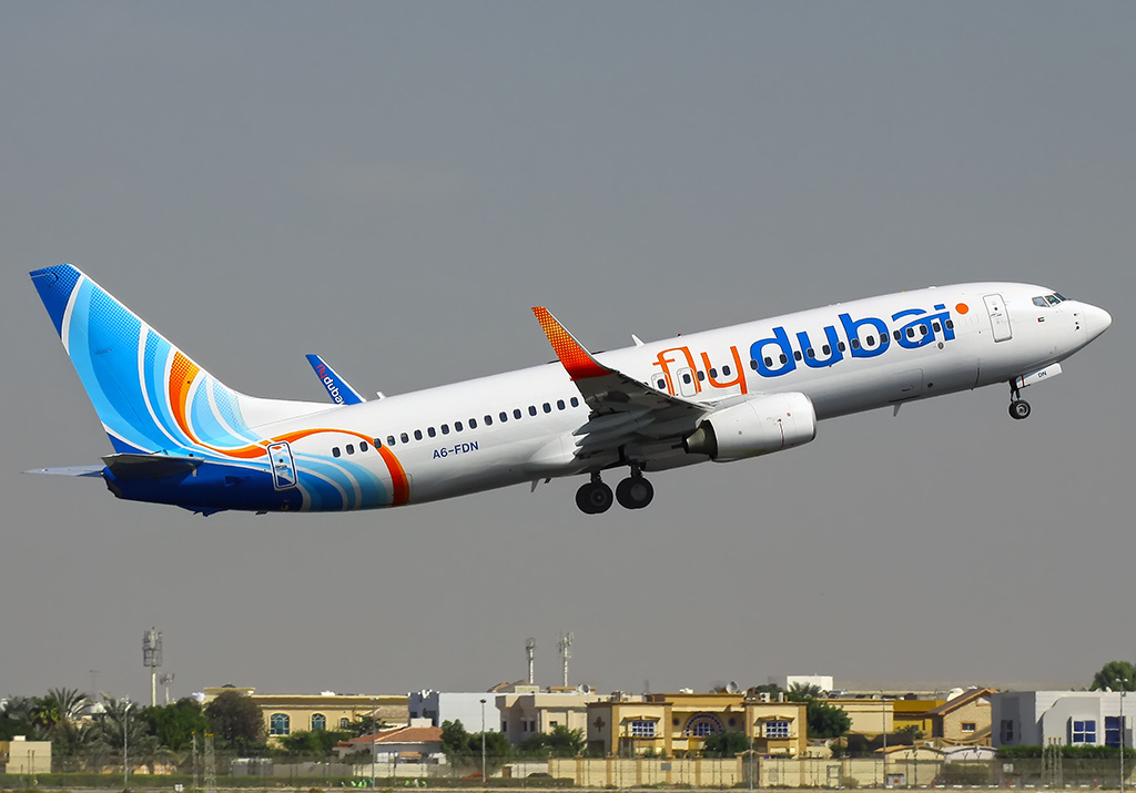 flydubai Boeing 737 aircraft, the main international carrier serving AlUla from Dubai